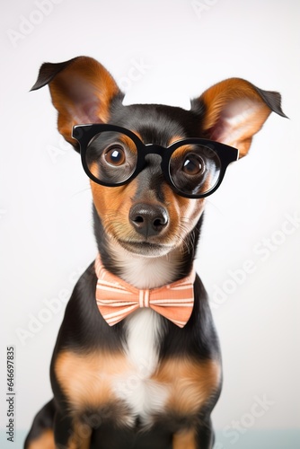Cool puppy dog with glasses in studio. Clear background © Daniil