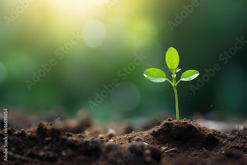 single deep green plant growing on its own in rich soil