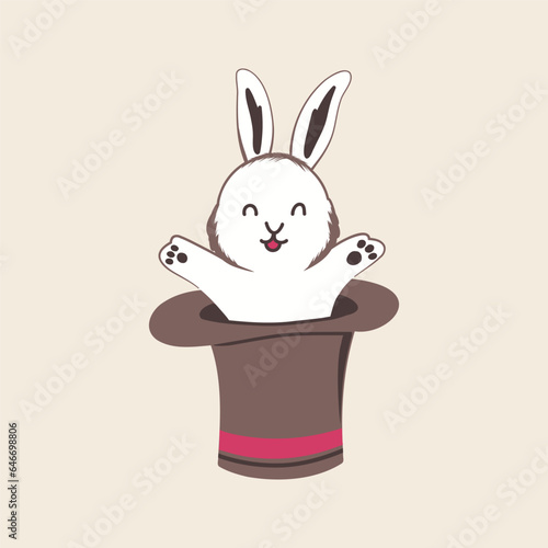 Cute magician rabbit vector doodle illustration