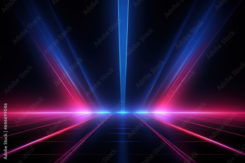 Abstract dark background with blue and pink neon glow, Neon lines of light, Background empty scene Abstract dark background with blue and pink neon glow, Neon lines of light, Background empty scene