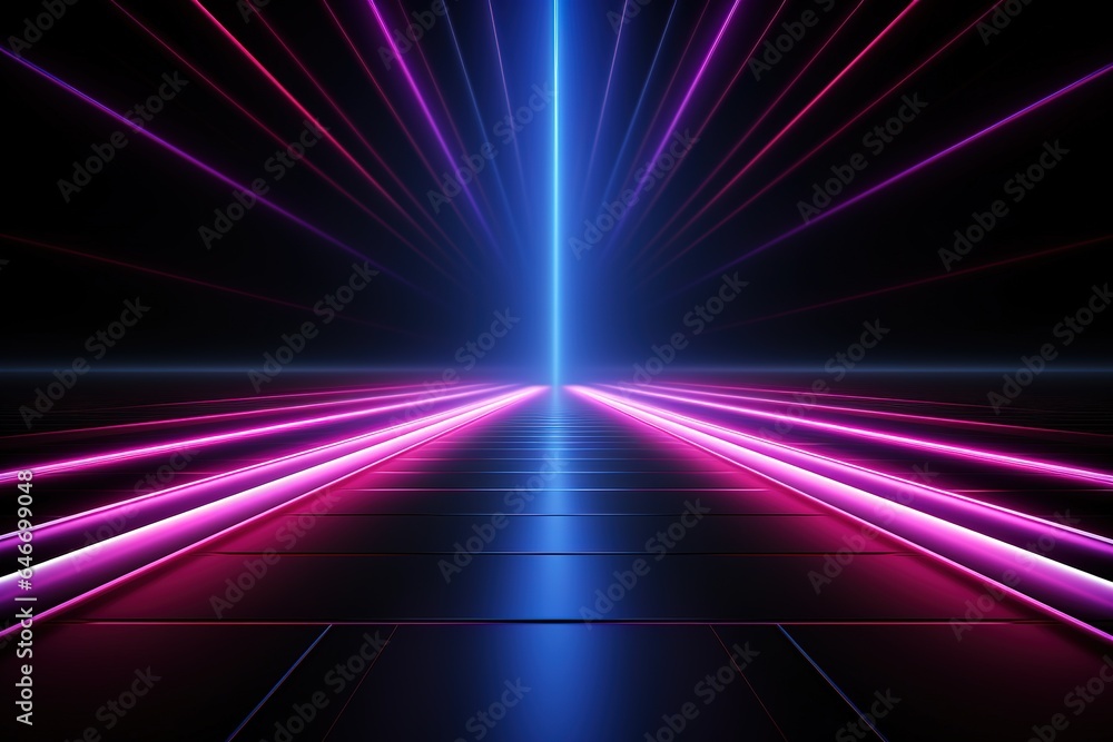 Abstract dark background with blue and pink neon glow, Neon lines of light, Background empty scene Abstract dark background with blue and pink neon glow, Neon lines of light, Background empty scene