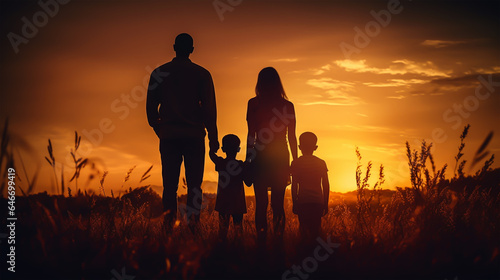 dark silhouette image of a happy family including mother father brother sister .  © 92ashrafsoomro