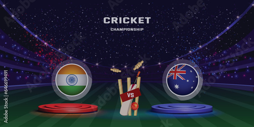 Cricket match concept champions league with participant countries batsman helmets and stadium background