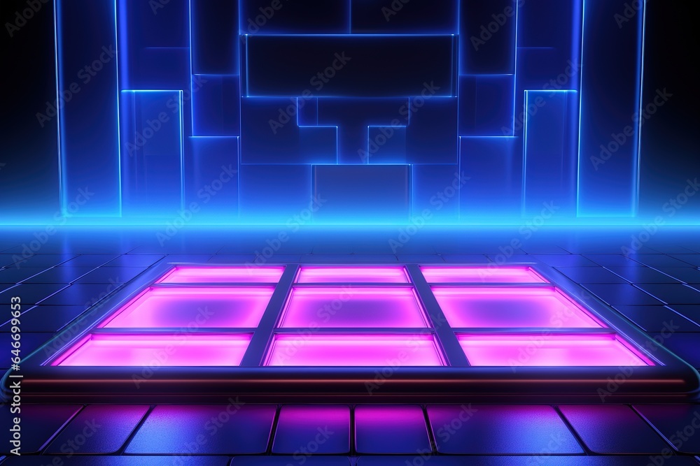 3d render neon abstract background, Futuristic landscape, reflections on the ground, Rectangular blank frame, copy space, Purple pink blue light, virtual reality, laser rectangle 3d render neon abstract background, Futuristic landscape, reflections on the ground, Rectangular blank frame, copy space, Purple pink blue light, virtual reality, laser rectangle