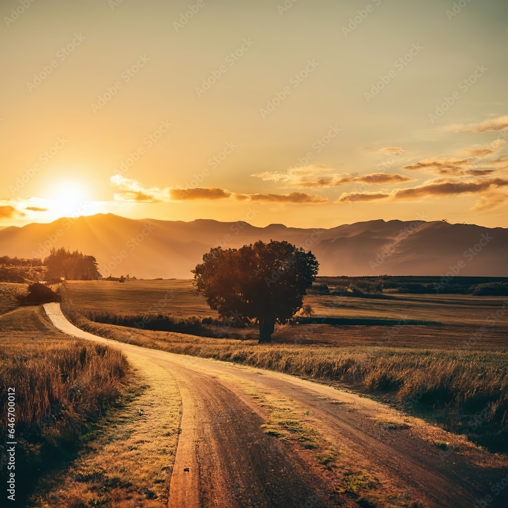 Sunrise landscape environment nature country road alone