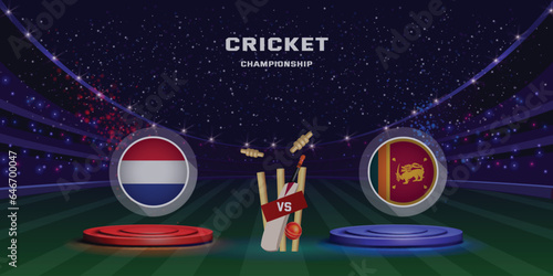 Cricket match concept champions league with participant countries batsman helmets and stadium background