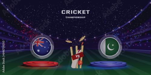 Cricket match concept champions league with participant countries batsman helmets and stadium background