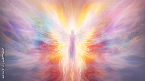 Ethereal Figure Illuminated in Amber and Magenta - Colorful Winged Guardian Angel made with Generative AI (Midjourney)