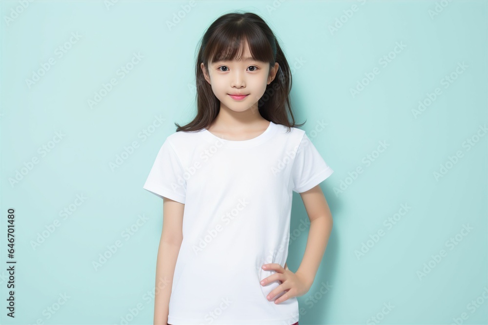 白いシャツを着て壁の前に立つ日本人の女性(アジア人・ファッションモデル・正面・モックアップ) 白いシャツを着て壁の前に立つ日本人の女性(アジア人・ファッションモデル・正面・モックアップ)