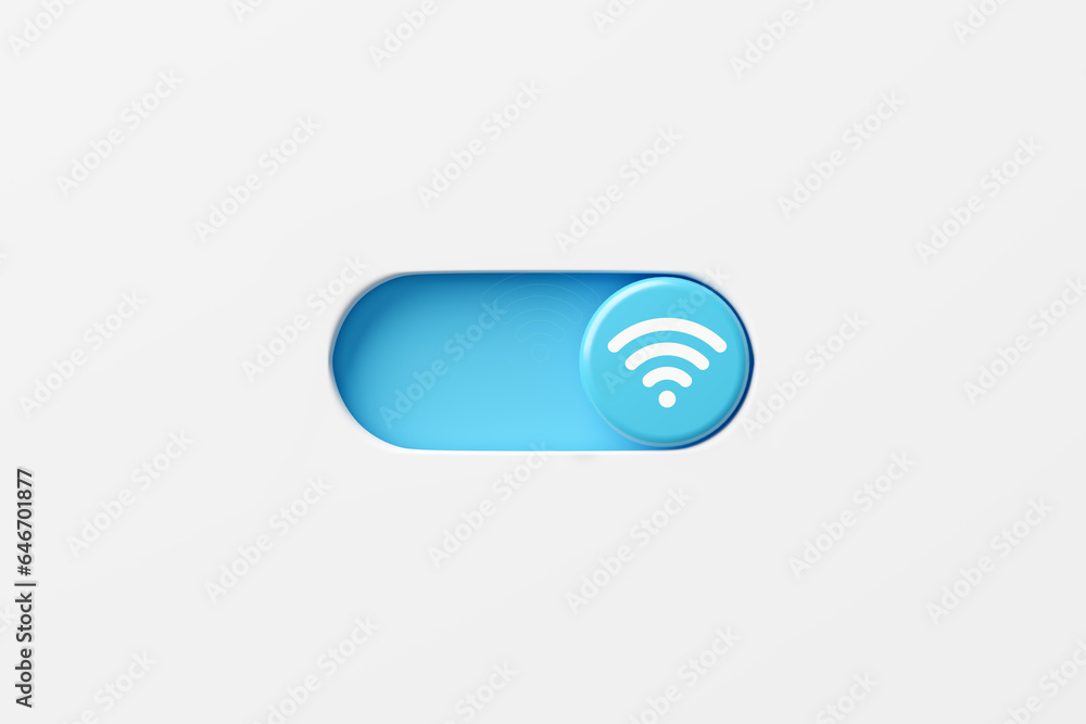 Wi-Fi on button. Wireless internet connection. On and off toggle switch button with wifi symbol. Wi-Fi on button. Wireless internet connection. On and off toggle switch button with wifi symbol.
