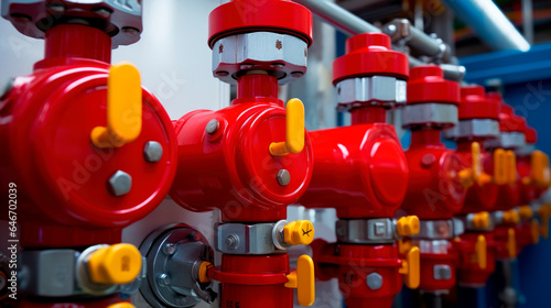 Close up of pipelines and valves, bright colors