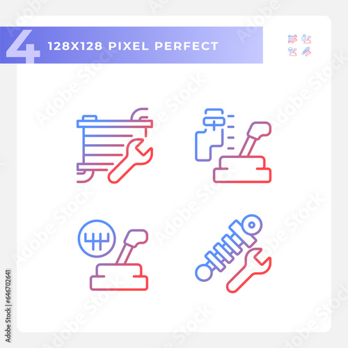 Pixel perfect gradient icons set representing car repair and service, thin line illustration.