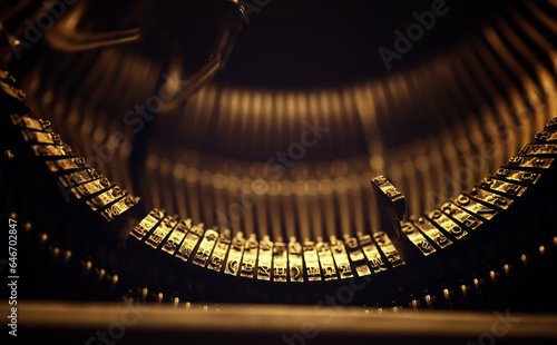 Letters on the keys of an old typewriter. Antique Typewriter. Vintage Typewriter Machine photo