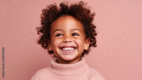 Smiling little boy in neutral color clothes. Generative AI © iuricazac
