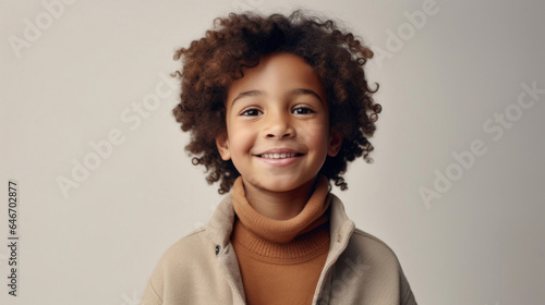 African American child's joyful portrait against a studio background. Generative AI