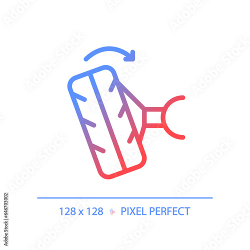 2D pixel perfect gradient car wheel alignment icon, isolated vector, thin line illustration representing car service and repair.
