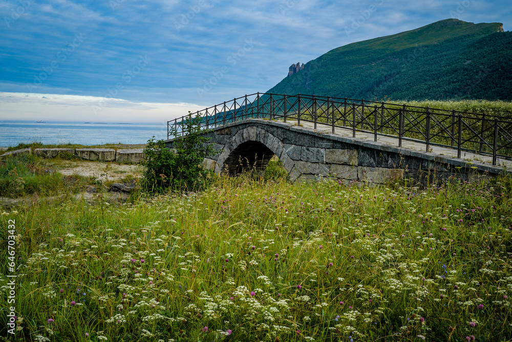 Stone Bridge Storvika over a stream in the North of Norway Stone Bridge Storvika over a stream in the North of Norway