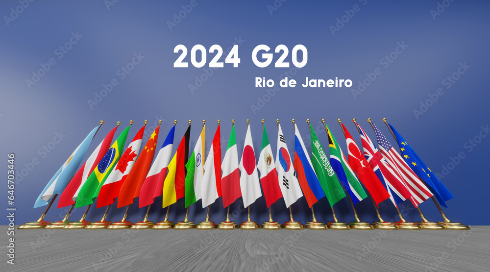 Flags G20 membership, Concept of the G20 summit or meeting, countries, 2024 G20 Rio de Janeiro