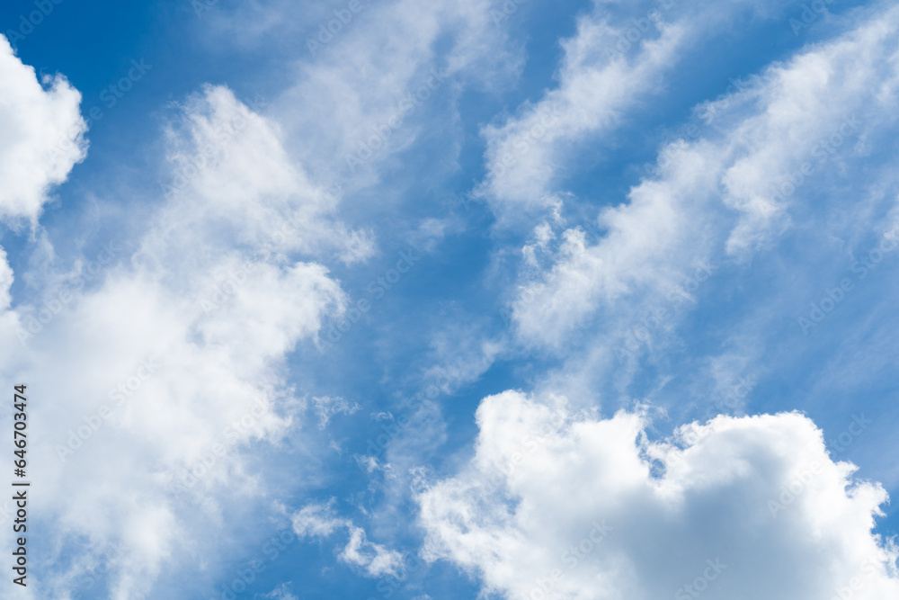 Blue Sky with White Clouds, Sunny Cloudy Sky Texture Background, Fluffy Clouds Pattern, Sunny Cumulus Blue Sky with White Clouds, Sunny Cloudy Sky Texture Background, Fluffy Clouds Pattern, Sunny Cumulus