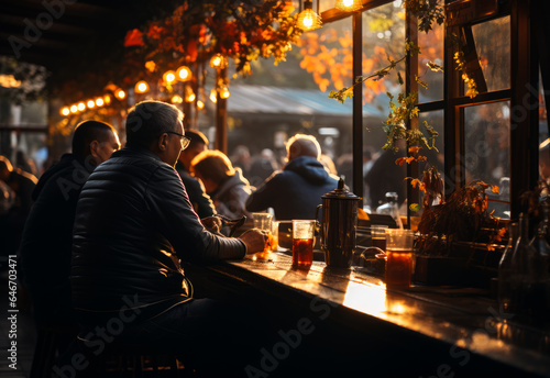 People socializing at a bar. People enjoying drinks and conversation at a lively bar