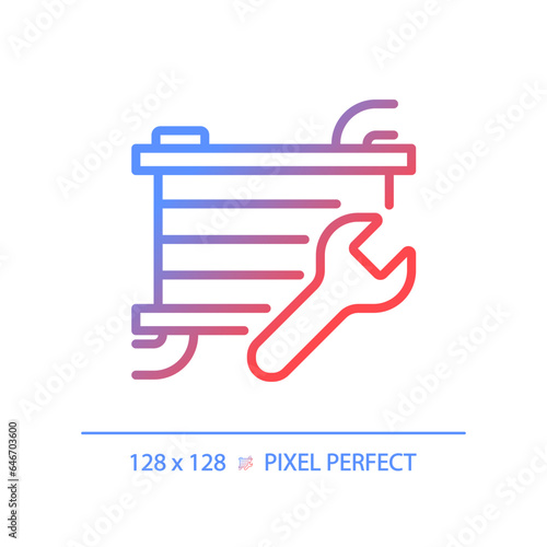 2D pixel perfect gradient car radiator repair icon, isolated vector, thin line illustration representing car service and repair.