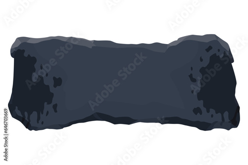 Blank banner sign or gravestone. Stone sign board, cartoon vector design piece of rock. Illustration game menu rock tablet, heavy gray cracked boulder