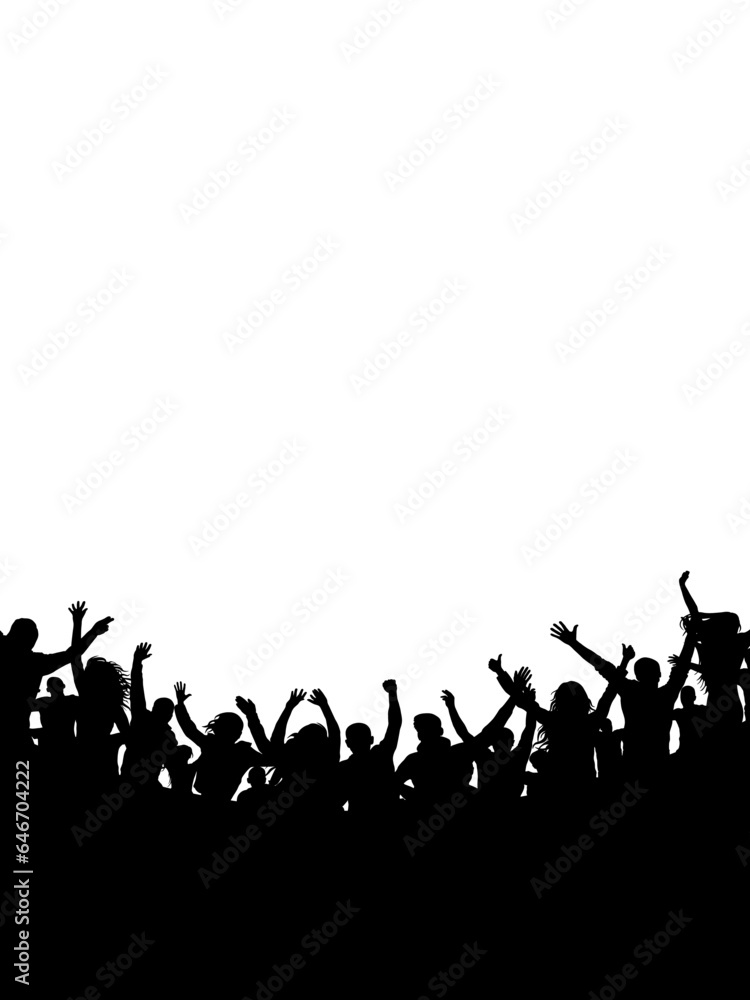 Crowd of people, vertical banner. Music or sport fans, cheerful people. Vector illustration. Crowd of people, vertical banner. Music or sport fans, cheerful people. Vector illustration.