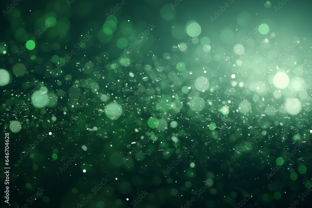 Green Christmas particles and sprinkles for a holiday event. Background with sparkles and glitters