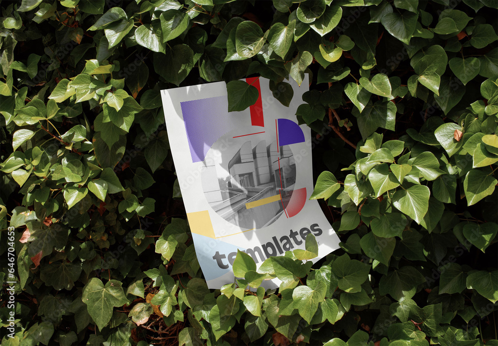 Mockup of customizable A2 vertical poster in hedge Stock Template