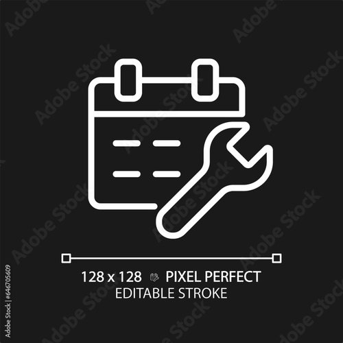 2D pixel perfect editable white car service icon, isolated vector, thin line simple illustration representing car service and repair.