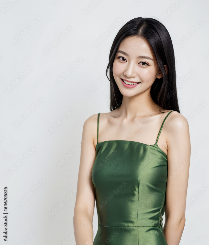 A modern Chinese woman in a simple yet elegant green dress, her beauty and grace are undeniable A modern Chinese woman in a simple yet elegant green dress, her beauty and grace are undeniable
