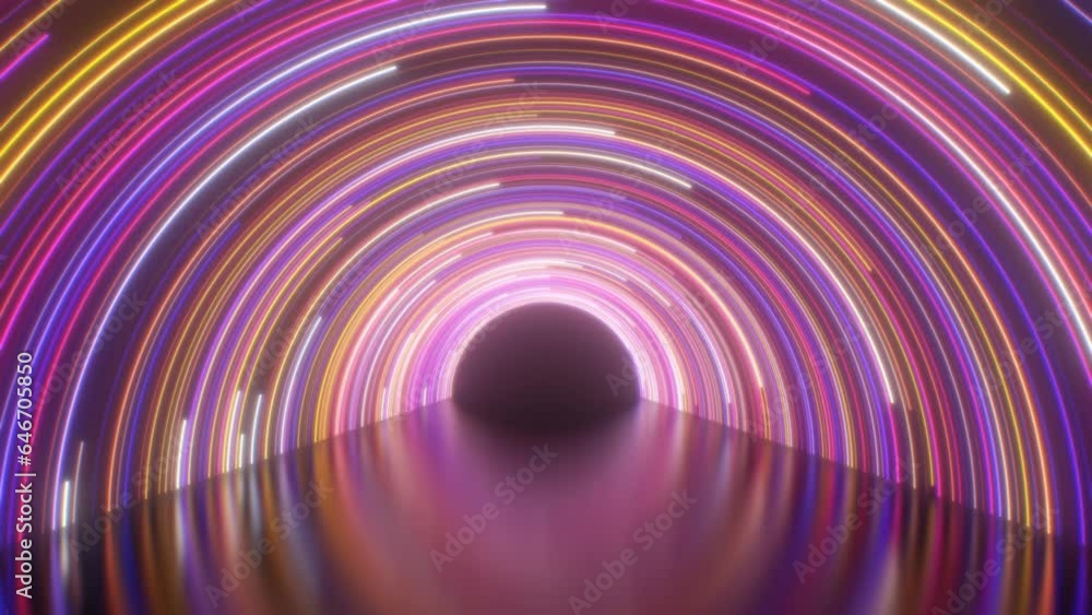 Beautiful Glow Neon Rings Tunnel Rotate Over Shiny Reflection Surface - 4K Seamless VJ Loop Motion Background Animation Beautiful Glow Neon Rings Tunnel Rotate Over Shiny Reflection Surface - 4K Seamless VJ Loop Motion Background Animation