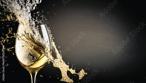 Abstract splashing of white wine in glass on black background, copy space vector illustration high Resolution.