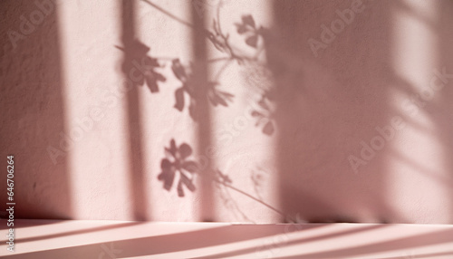 Minimal abstract pink background for product presentation. Shadow and light from windows on plaster wall. The backdrop for product presentation  Product showcase background wall.