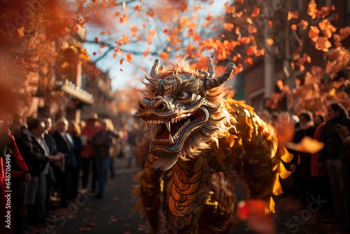 Dragon Dance: Vibrant dragon dancers parade through the streets, symbolizing power and luck. Generated with AI © Chanwit