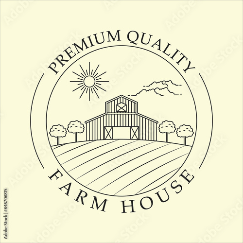 wooden barn or farmhouse line art icon graphic design vector logo illustration template