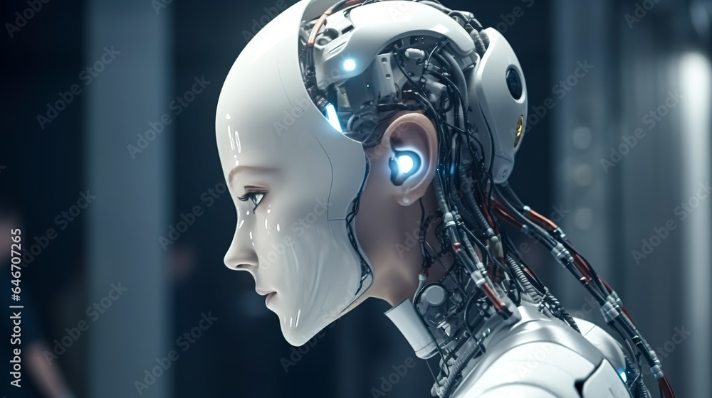 Realistic robot, banner design, fantasy character, generative AI. Realistic robot, banner design, fantasy character, generative AI.