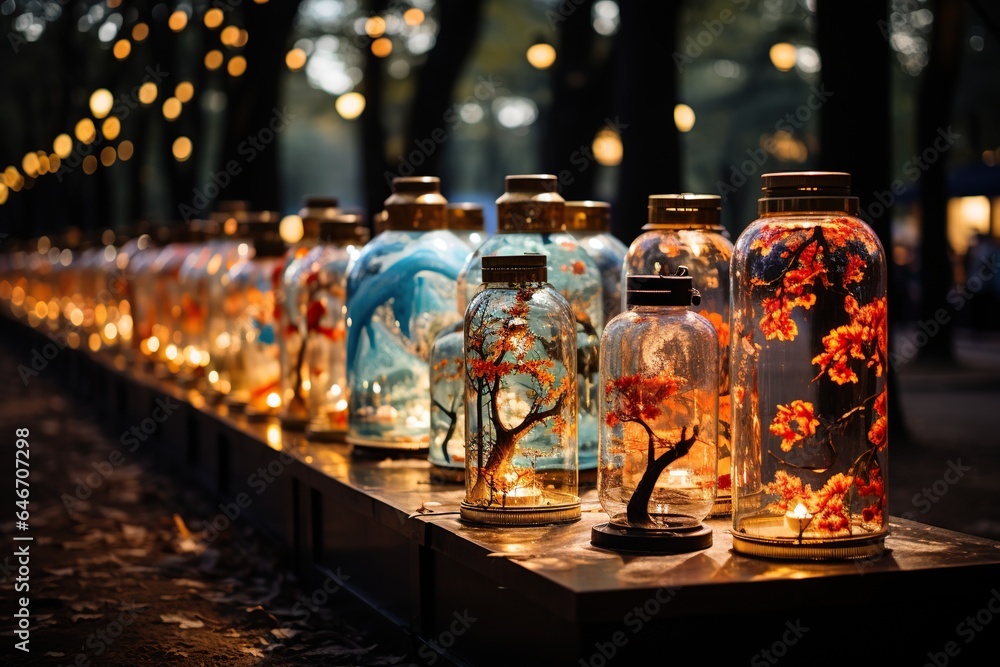 Lantern Festival Glow: A stunning display of illuminated lanterns fills the night sky. Generated with AI