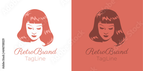 Symbolic image logo brand of a beautiful vintage retro pinup style girl from the 40s or 50s