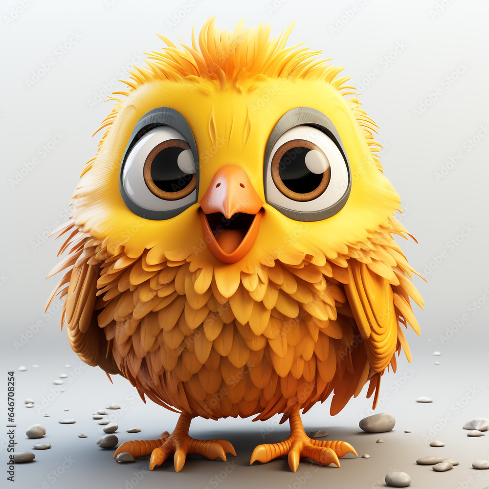 3d cartoon cute yellow bird