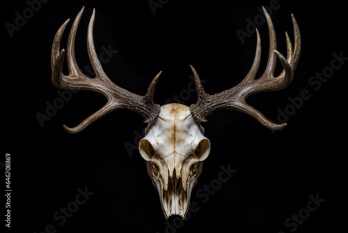 Decorative Deer Skull Looking Forward With Antlers On A Black Background Created Using Artificial Intelligence