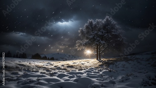 Winter season lonely landscape with snow