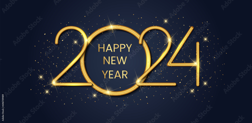 Happy new year 2024 golden luxury vector illustration background