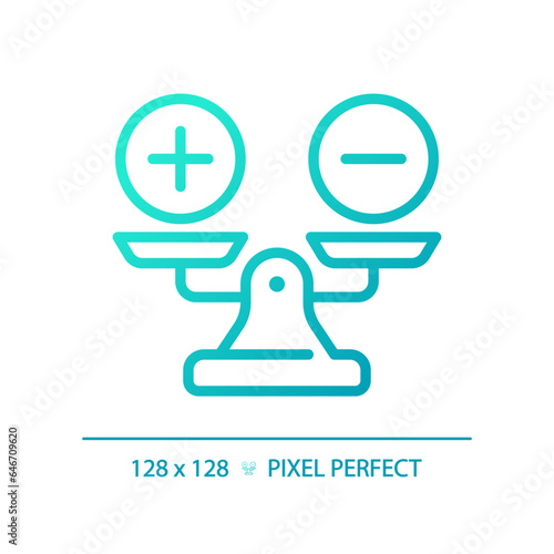 2D pixel perfect blue gradient weight scale with plus and minus icon, isolated vector, thin line illustration representing comparisons.