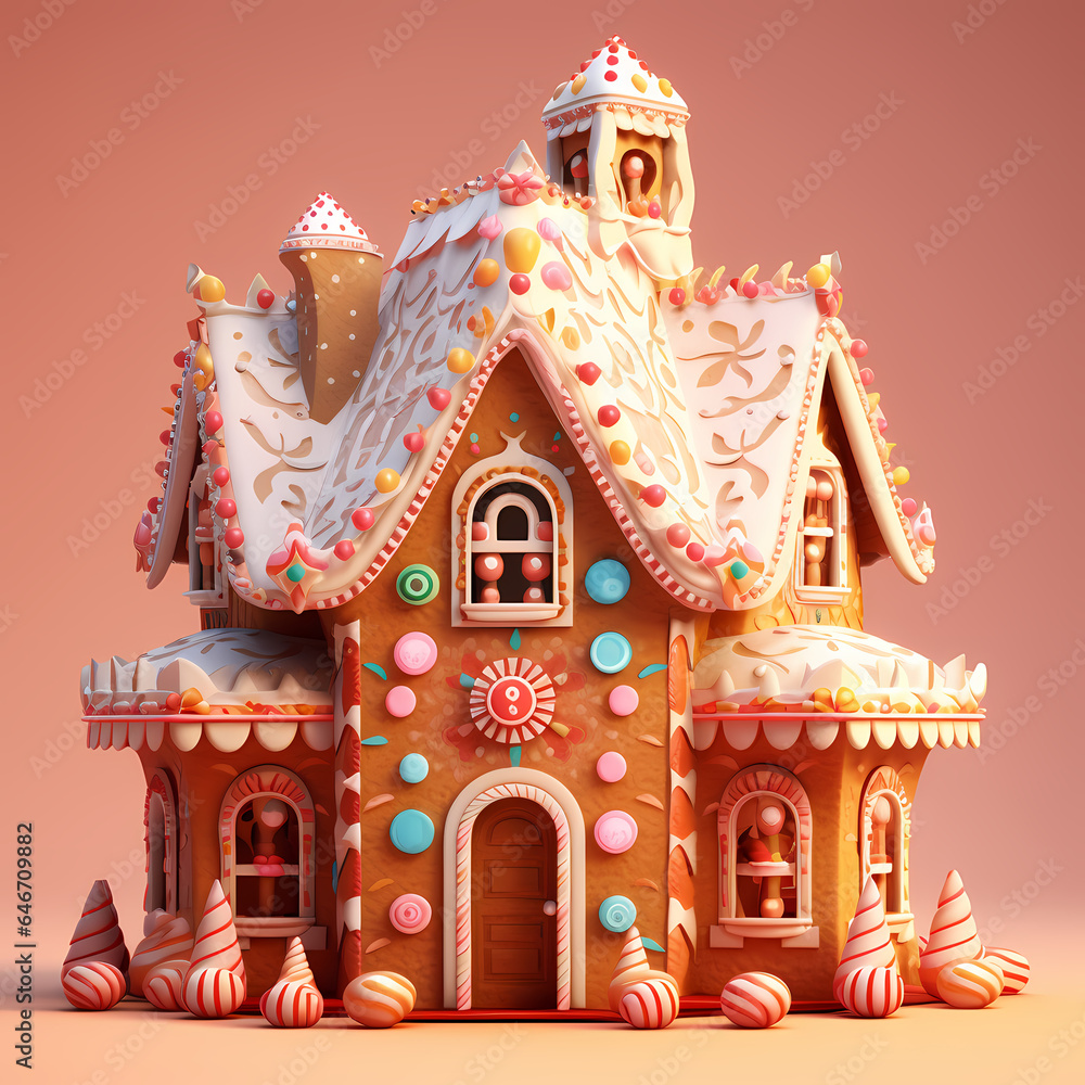 Christmas ginger bread house isolated on solid pastel background Christmas ginger bread house isolated on solid pastel background