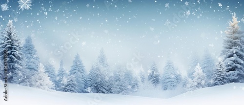 Winter panoramic background with snow-covered fir branches and snowfall flakes Christmas banner © Fred