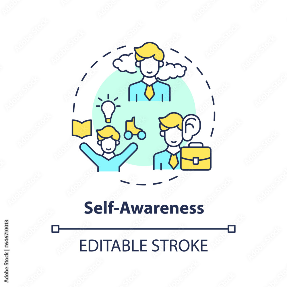 2D editable multicolor icon self awareness concept, isolated vector, mindful entrepreneurship thin line illustration.