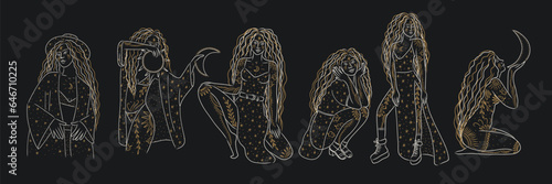 woman contour astrology, goddess of female power. zodiac signs, tarot cards, fortune-telling and predictions, forecast