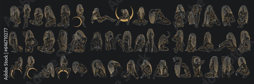 woman contour astrology, goddess of female power. zodiac signs, tarot cards, fortune-telling and predictions, forecast