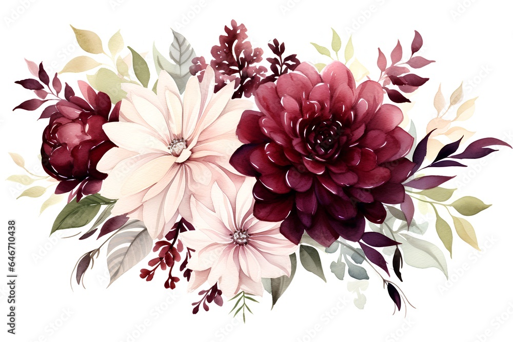 Beautiful vector image with nice watercolor bouquet of dahlias